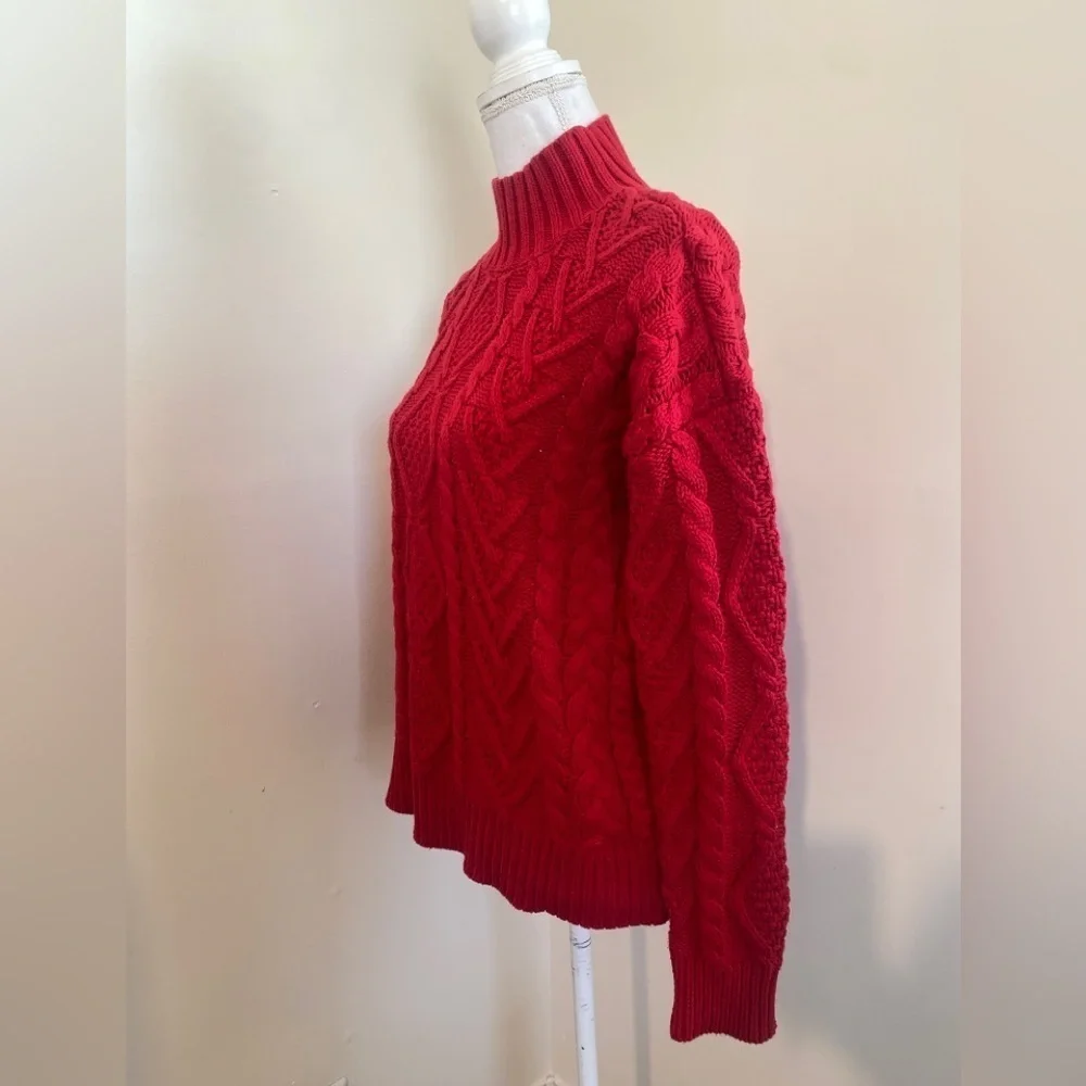 Lauren By Ralph Lauren Black Label Red Cable Knit Sweater Size Medium
